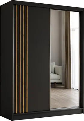 Produktbild von Masseno Schiebetürenschrank NELVIA 160 cm Kleiderschrank Schlafzimmer Schrank 2-türig mit Spiegel und Lamellen Schwarz