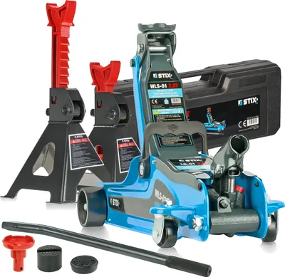 Image de Cric hydraulique 2,5T 85-365mm avec valise + 2x tréteaux de support tréteaux de support