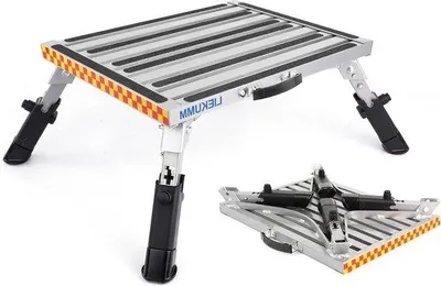 Productafbeelding van Opklapbare aluminium instaptrap, 48 x 37 cm - Antislip, geschikt voor keuken, camper, SUV - Draagvermogen: 450 kg
