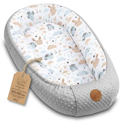 Produktbild von Baby Nest Neugeborene Nestchen tragbar Kuschelnest 90x50 cm Eule Grau, KI-generiertes Bild