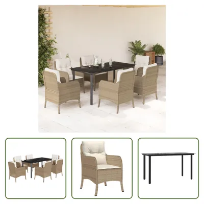 Produktbild von The Living Store 7-tlg. Garten-Essgruppe mit Kissen Beige Poly Rattan