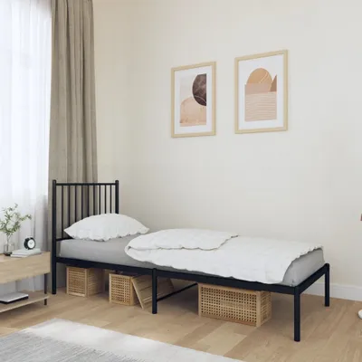 Produktbild von The Living Store Bettgestell mit Kopfteil Metall Schwarz 75x190 cm
