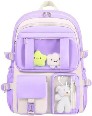 Image de Adorable sac à dos en peluche pour enfant avec pendentifs - Sacs d'école bicolores