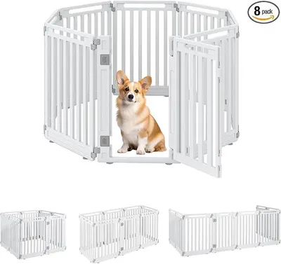 Imagen del producto de Área de juego para cachorros, corral para perros, color blanco, con 8 paneles
