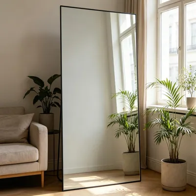 Obrázek produktu pro Zrcadlo do celé postavy, rozměry 180x80 cm, černé, s podstavou z hliníkové slitiny