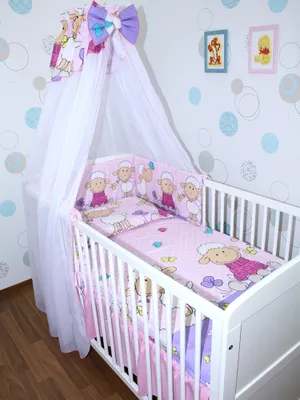 Produktbild von Primawela Baby Bettwäsche Set Bettset - 6 teiliges Set mit Chiffon Himmel Nestchen 20. Schaf Rosa