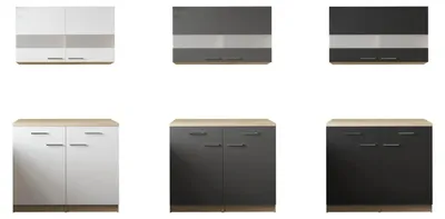 Produktbild von Küchenschrank Hängeschrank 100 cm Eiche Sägerau Weiß/Grau/Schwarz Merle Respekta