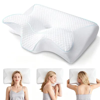 Zdjęcie produktu dla Poduszka ortopedyczna z pianki memory, ergonomiczna poduszka pod głowę, poduszka zapewniająca wsparcie dla szyi, poduszka profilowana, odpowiednia dla osób śpiących na boku, na plecach i na brzuchu