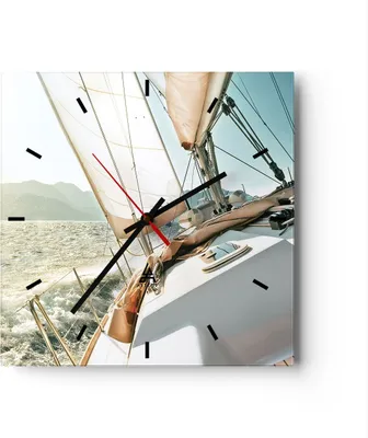 Produktbild von Wanduhr - Quadrat - Glasuhr - Yacht Segeln So - 30x30cm - Schleichendes Uhrwerk - Lautlos - zum Aufhängen bereit - Dekoration Modern - Wanddekoration aus Glas - C3AC30x30-4847