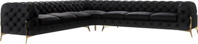 Produktbild von S-STYLE MÖBEL - Chesterfield Ecksofa Nova mit Goldene Metall Füßen aus Schwarz Samtstoff, B/T/H: 323 cm/ 323 cm/ 75 cm