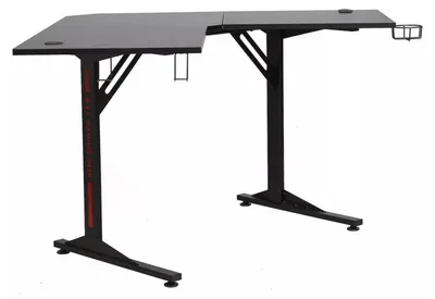 Image de Bureau d'angle gamer + porte gobelet et accroche casques "B-219" - Noir - L 120 x H 76 cm