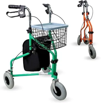 Produktbild von , Rollator mit 3 Rädern, Faltbar, Höhenverstellbare, mit Korb, Tasche und Handbremsen, Leicht, Gehhilfe für Senioren, Grün, Caleta