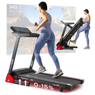 Produktbild von Hop-Sport Laufband für Zuhause HS-1400LB Bolt – klappbares Laufband mit App-Steuerung, LCD-Display, bis 14km/h