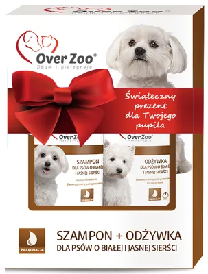 Zdjęcie produktu dla OVERZOO Podwójne opakowanie dla psów o białej i jasnej sierści, szampon 250ml + odżywka 240ml