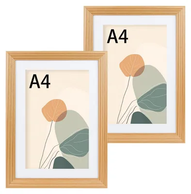 A4 Fotolijst 2er-Set Holzrahmen mit Passepartout Natur