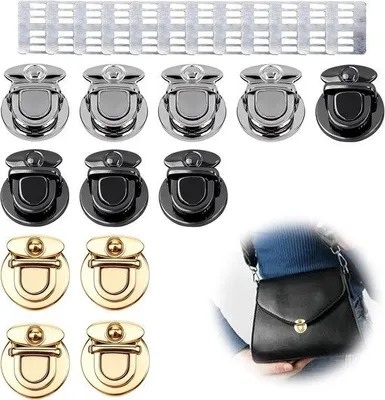 Produktbild von Famanu Taschenverschluss Set mit Abstandhaltern - Reparatur und Personalisierung - 12 Stück, Silber Schwarz Gold