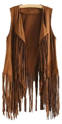 Produktbild von Reoyloep Damen Hippie-Weste Ärmellose Jacke Fransen Kunstleder Vintage Quasten C