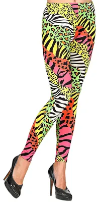 Productafbeelding van Legging uit de jaren '80, damesmodel, zebraprint, neonkleuren, multicolor, maat S-M