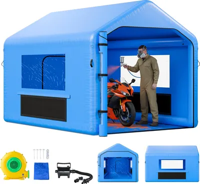 Produktbild von VEVOR aufblasbare Lackierkabine Spritzkabine 4 x 3 x 2,8 m, Lackierkabinenzelt mit 750 W Gebläse & Luftfiltersystem, Dreieckdach, PVC, Spritzlackierung für Metallteile von Kraftfahrzeugen