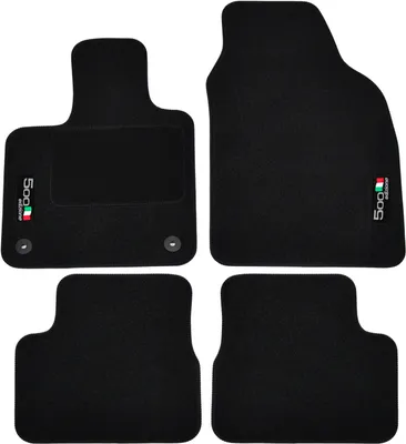 Image de Logo Tapis De Sol Noir Velours Sur Mesure Pour Fiat 500e Electric Depuis 2020 4pcs, Base Antidérapante, Tapis conducteur renforcé