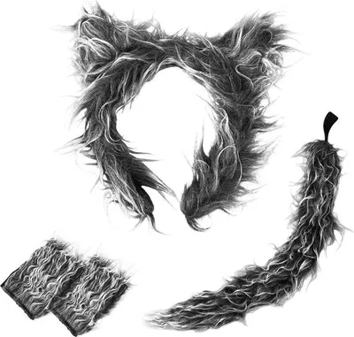 Produktbild von Wolfsohren-Schwanz-Set, realistisches Design, Plüsch-Stirnband, Handschuhe, Schwanz-Set, Halloween-Partys, Rollenspiel-Zubehör