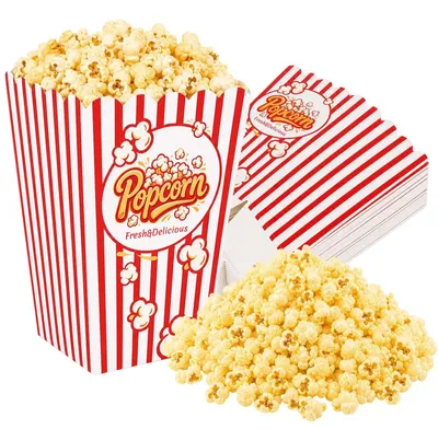 Image de Sacs en papier pour pop-corn, petits, dimensions 7,5 x 5,5 x 10,5 cm, lot de 50, pour les fêtes