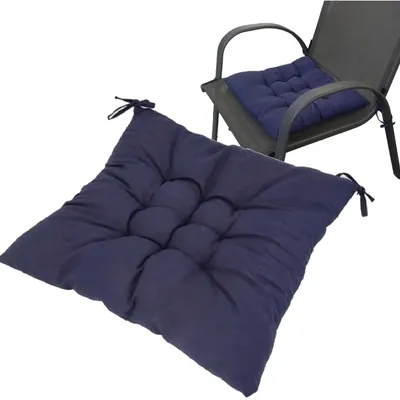Produktbild von Stuhlkissen Sitzkissen Stuhlauflage 35 x 35 cm Dunkelblau Quadratisch Gartenkissen mit Bändern gesteppt