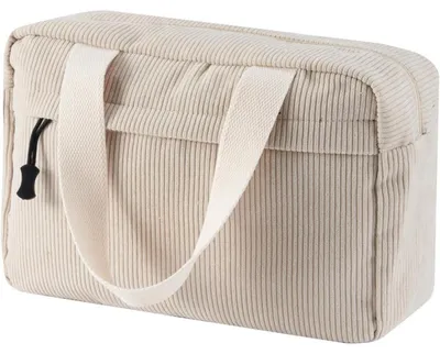 Produktbild von Kosmetiktasche Groß Damen Kulturtasche Cord Make-up Beutel Reise Beige 30x20x10cm