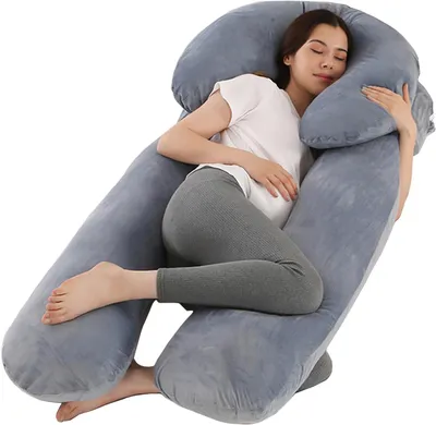 Image de Coussin de grossesse en forme de U, taille XXL, avec housse amovible et lavable, de couleur grise
