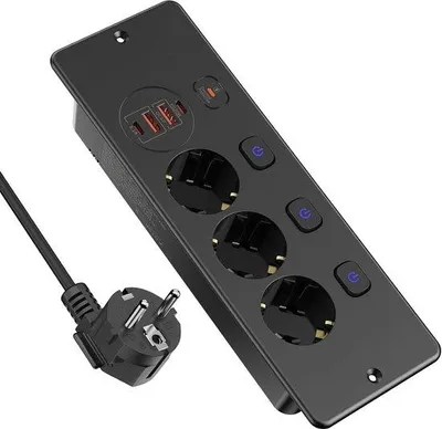 Produktbild von Tischanschluss 3-fach USB-C - 2 m Kabel - inkl.Schalter - 7 Geräte auf einmal laden - Schnelleinkauf