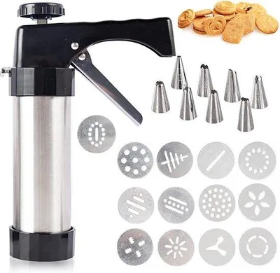 Produktbild von Famanu Gebäckpresse mit 8 Schablonen und Tüllen - Tragbare Keksmaschine für DIY Backen