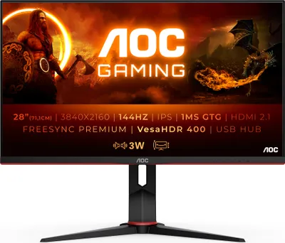Produktbild von AOC G2 U28G2XU2/BK LED displej 71,1 cm (28") 3840 x 2160 pixelů 4K Ultra HD Černá, červená