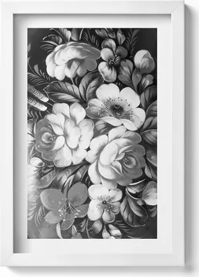 Produktbild von Schwarze und weiße Blumen– Wandbild mit Rahmen – Gerahmtes Bild  – Wanddekoration – 20x30 cm – Weiß