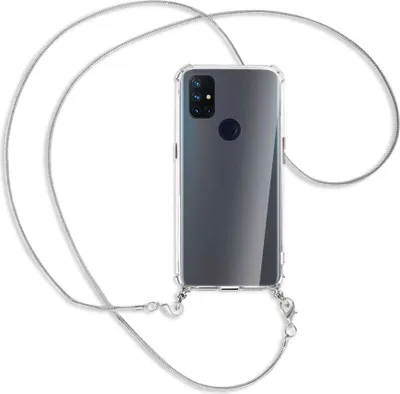 Produktbild von Handykette Backcover-Schutzhülle mit Band (Metall silberfarben) für OnePlus Nord N10 5G - silberfarbene Kette Snake