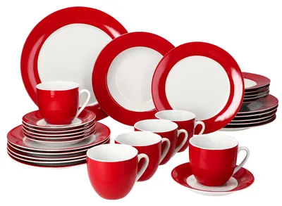 Zdjęcie produktu dla 30 sztuk Serwis Combi Wariant Czerwony Porcelana 6 osób Filiżanki Spodki Talerze