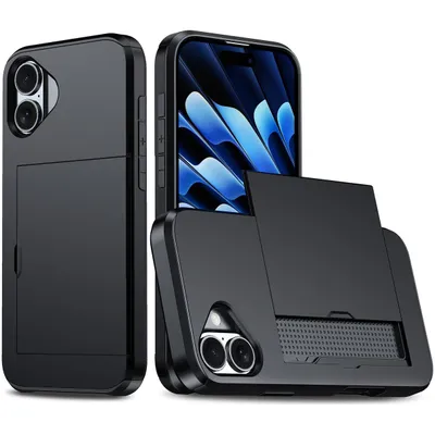 Produktbild von Mobigear Card iPhone 16 Plus Hülle Hardcase Backcover Stoßfest mit Kartenhalter - Schwarz