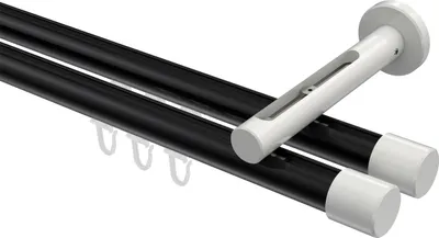 Produktbild von Interdeco Innenlaufstange / Gardinenstange mit Innenlauf Schwarz / Weiß, Typ Siteno Santo (Kappe), 20 mm Ø 2-läufig, 120 cm