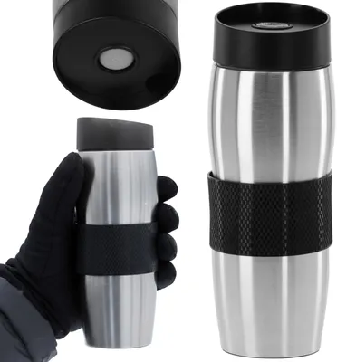 Obrázek produktu pro VAKUOVÝ termosový hrnek z nerezové oceli, PROTISKLUZOVÁ rukojeť, TĚSNÝ na kávu a čaj 350 ml 350 ml