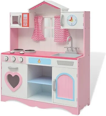 Imagen del producto de Cocina de juguete de madera, cocina infantil con accesorios, 82x30x100 cm