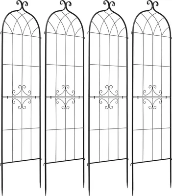 Immagine prodotto di SucceBuy Griglia metallica, 180 x 52,5 cm, set da 4, con superficie verniciata a polvere e pratico sistema di chiusura, supporto per piante rampicanti, graticcio da giardino per fiori, ortaggi e rose