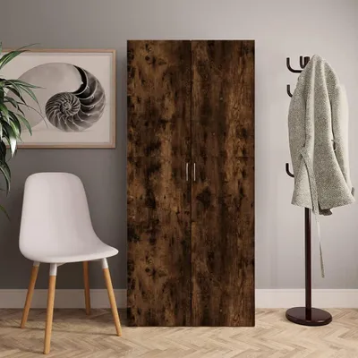 Imagen del producto de Armario para zapatos de tablero de partículas, acabado en roble ahumado, dimensiones: 80 x 35,5 x 180 cm