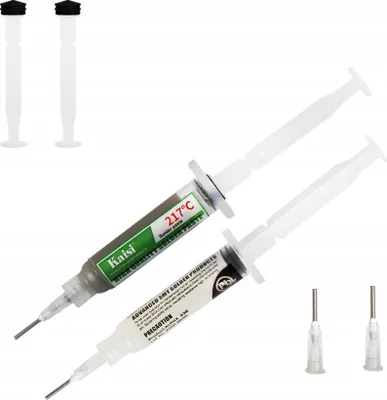 Immagine prodotto di Rosfix Set di Saldatori Flux 338 – Flusso in Gel di Alta Qualità | Stagno Liquido 217°C | 2 Saldatori, 2 Aghi | Ideale per Schermi GSM e BGA