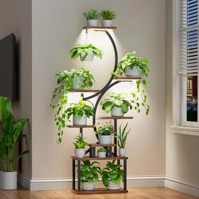 Immagine prodotto di Supporto per piante da interno con luci di coltivazione - Scaffale per piante - Porta fiori - Scaffale per fiori - Contenitore per piante
