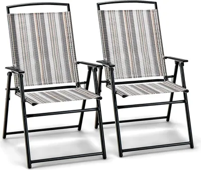 Produktbild von 2 Set Campingstühle, 2 Sonnenliegen, Gartensessel, Klappstühle mit Armlehnen, robuste Struktur aus Eisen, Tragkraft 150 kg, aus atmungsaktivem Teslin Stoff