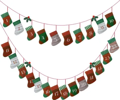 Productafbeelding van Adventskalender om te vullen met vilten zakjes, kerstkalenderketting, kerstdecoratie voor kinderen, 15 x 10 cm