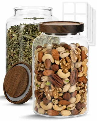 Vorratsgläser 2er-Set, 1300 ml, mit luftdichtem Holzdeckel