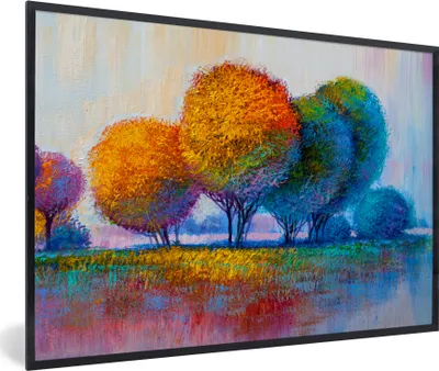 Produktbild von MuchoWow® Gerahmtes Poster Malerei - Ölgemälde - Natur - Bäume 30x20 cm - Poster mit Schwarzem Bilderrahmen Wandposter Rahmen Foto Bilder - Kunstdruck - Bild-Poster