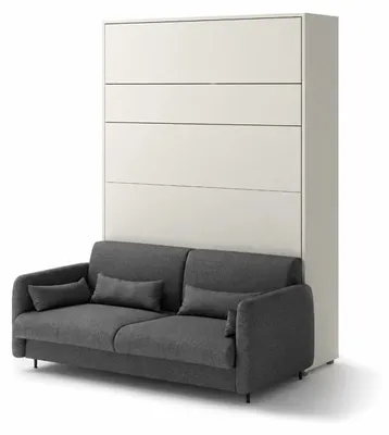 Produktbild von MEBLINI Schrankbett mit Sofa Bed Concept - Wandbett mit Lattenrost - Klappbett mit Schrank - Wandklappbett - Murphy Bed - BC-12 - 160x200cm Vertikal - Kaschmir/Dunkelgrau mit Matratze