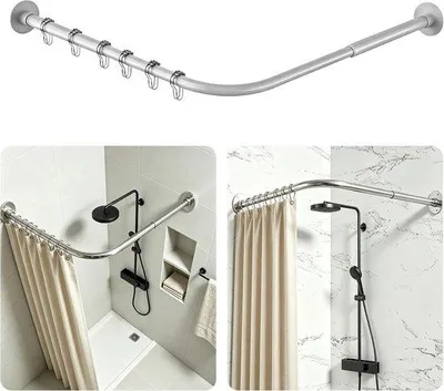 Productafbeelding van Douchegordijnstang zonder boren, L-vormige hoekdouchestang, verstelbare roestvrijstalen douchestang 75-95 x 75-95 cm, roestvrij voor bad