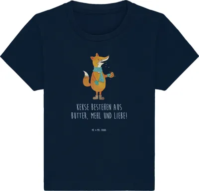 Produktbild von Mr. & Mrs. Panda Babyshirt Fuchs Keks 24. - 36. Monat - French Navy - Geschenk, Frieren, Organic Baby T-Shirt, Winter, , Plätzchen, Shirt, Weihnachten, Kinder Oberteil